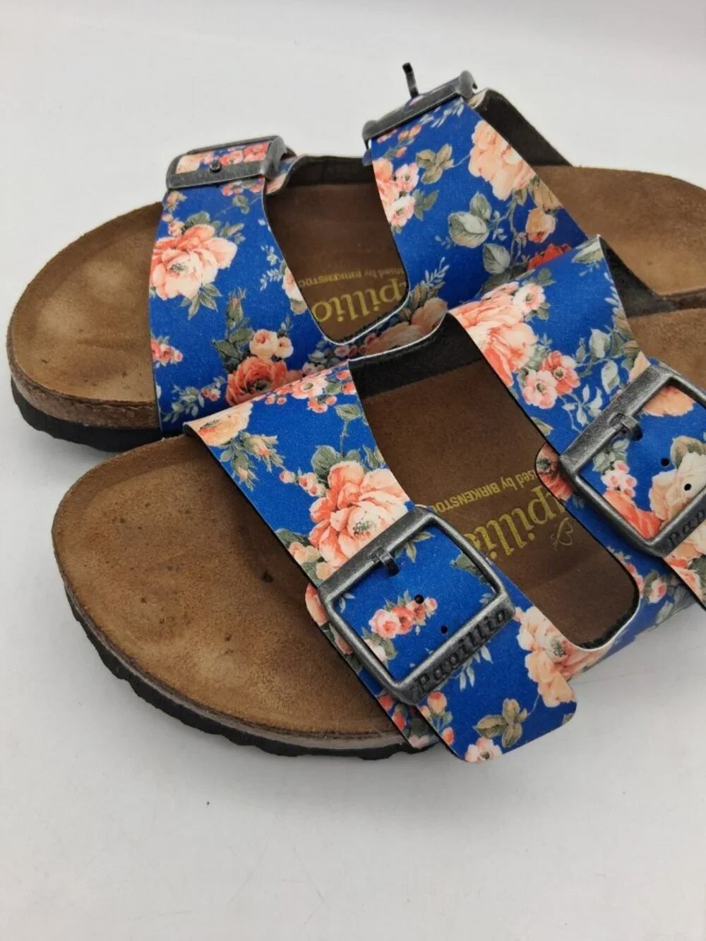 Birkenstock Papillio Arizona Blue Rose Floral Sandals EU 39 US L8 M6 Buckle Boho - Picture 3 of 11